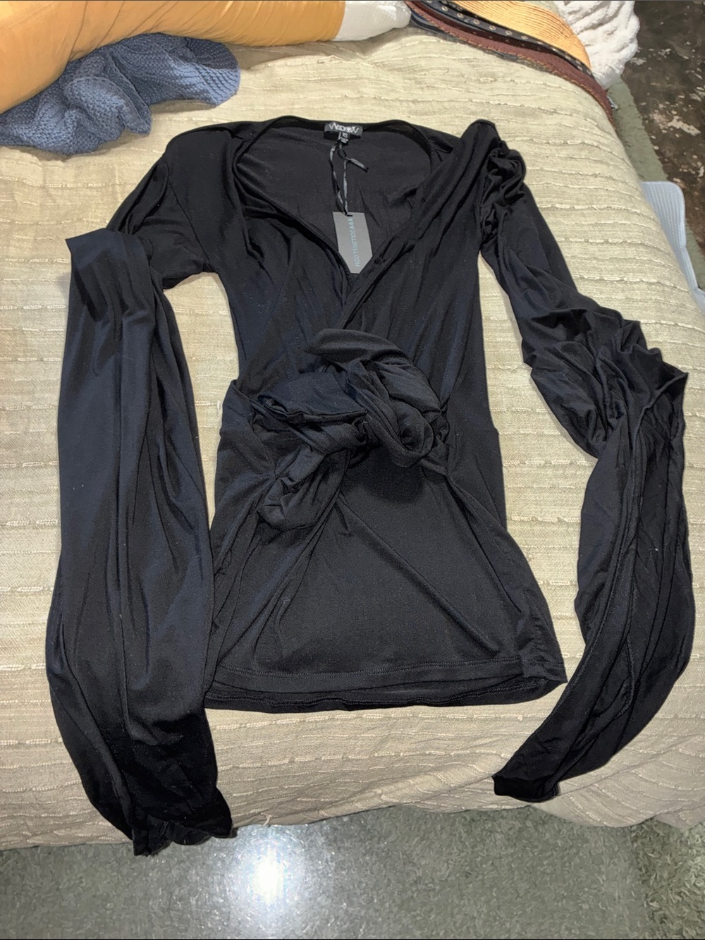 Vince Black Twist-Front Long-Sleeve Mini Dress